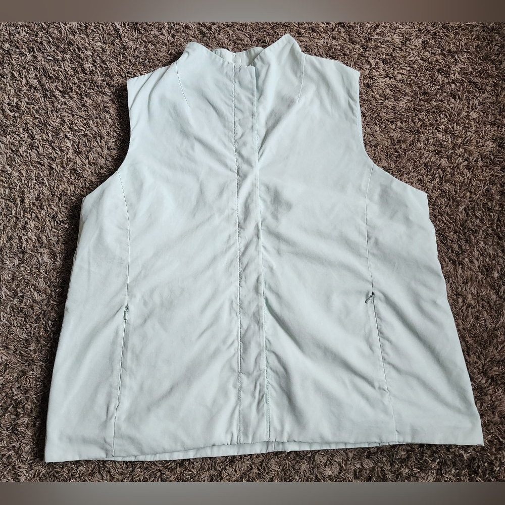 Eileen Fisher Light Teal Snap Closure Cotton Lightweight Lined Vest Women's XL